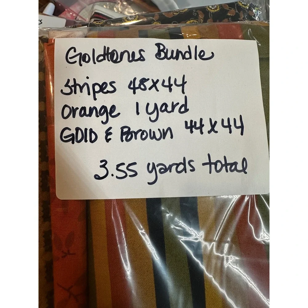 Goldtones Fabric Bundle 3.55 Yards Total Stripes Orange Leaf Geometric Cotton‎